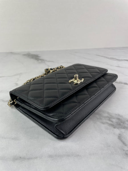 CHANEL Black Lambskin Quilted Trendy CC Wallet On Chain WOC Crossbody/Shoulder Bag