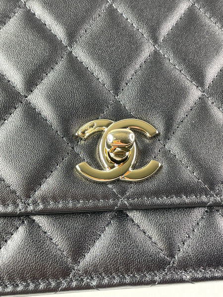 CHANEL Black Lambskin Quilted Trendy CC Wallet On Chain WOC Crossbody/Shoulder Bag