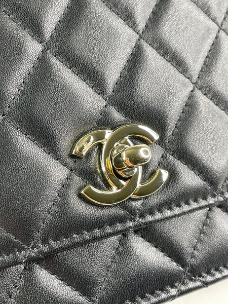 CHANEL Black Lambskin Quilted Trendy CC Wallet On Chain WOC Crossbody/Shoulder Bag