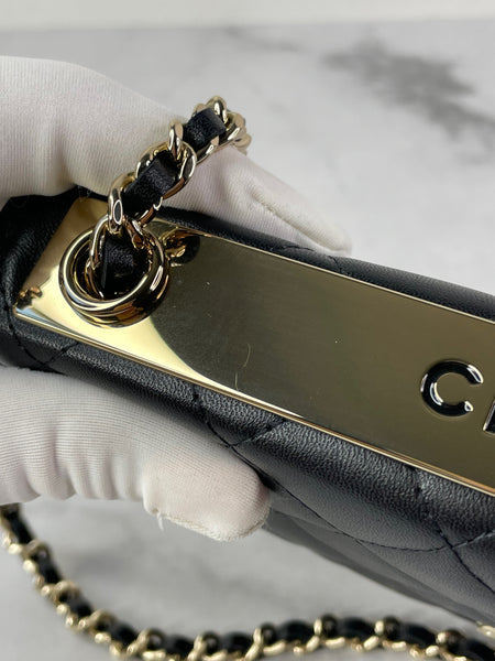 CHANEL Black Lambskin Quilted Trendy CC Wallet On Chain WOC Crossbody/Shoulder Bag
