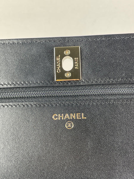 CHANEL Black Lambskin Quilted Trendy CC Wallet On Chain WOC Crossbody/Shoulder Bag