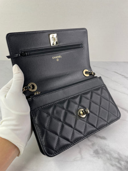 CHANEL Black Lambskin Quilted Trendy CC Wallet On Chain WOC Crossbody/Shoulder Bag