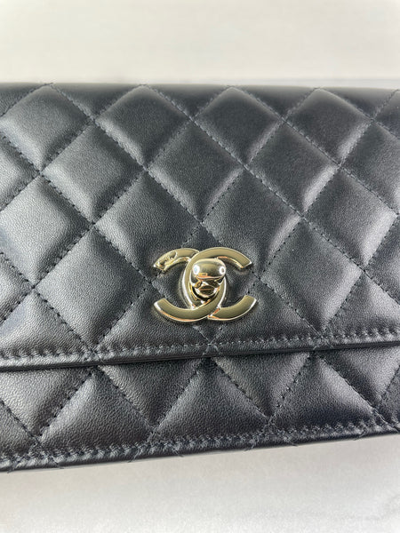 CHANEL Black Lambskin Quilted Trendy CC Wallet On Chain WOC Crossbody/Shoulder Bag