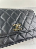 CHANEL Black Lambskin Quilted Trendy CC Wallet On Chain WOC Crossbody/Shoulder Bag