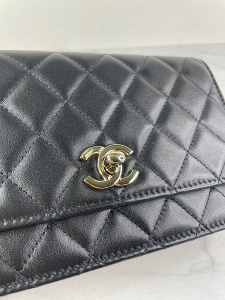 CHANEL Black Lambskin Quilted Trendy CC Wallet On Chain WOC Crossbody/Shoulder Bag