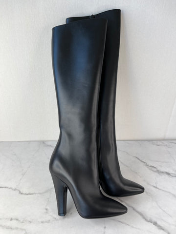 Saint Laurent Black Vanity Softy Calfskin Knee High Boots Size 36