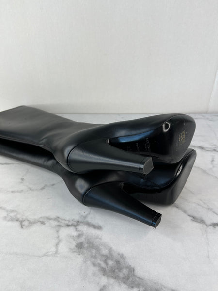 Saint Laurent Black Vanity Softy Calfskin Knee High Boots Size 36