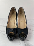 CHRISTIAN LOUBOUTIN Black Calf Hair Altadama Astrakhan Peep Toe Pumps Size 38.5