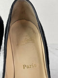 CHRISTIAN LOUBOUTIN Black Calf Hair Altadama Astrakhan Peep Toe Pumps Size 38.5