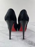 CHRISTIAN LOUBOUTIN Black Calf Hair Altadama Astrakhan Peep Toe Pumps Size 38.5