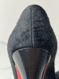 CHRISTIAN LOUBOUTIN Black Calf Hair Altadama Astrakhan Peep Toe Pumps Size 38.5