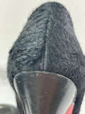 CHRISTIAN LOUBOUTIN Black Calf Hair Altadama Astrakhan Peep Toe Pumps Size 38.5