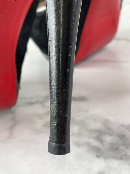CHRISTIAN LOUBOUTIN Black Calf Hair Altadama Astrakhan Peep Toe Pumps Size 38.5