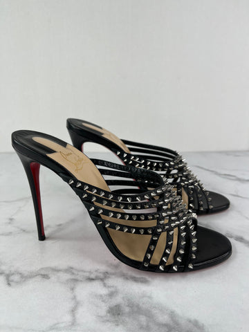 Christian Louboutin Black/Silver Marthaspike 100 Sandals Size 40