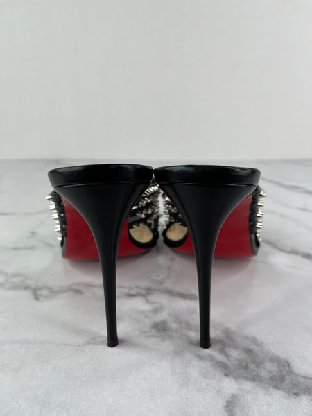 Christian Louboutin Black/Silver Marthaspike 100 Sandals Size 40