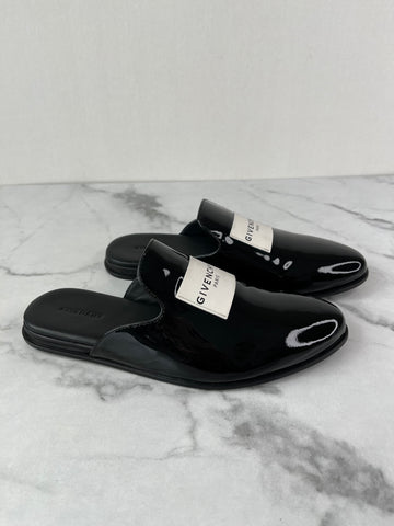 Givenchy Black Patent Leather Logo Label Mules Size 36
