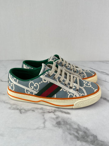 GUCCI Women’s Blue GG Embroidered Canvas 1977 Tennis Sneakers Size 38.5