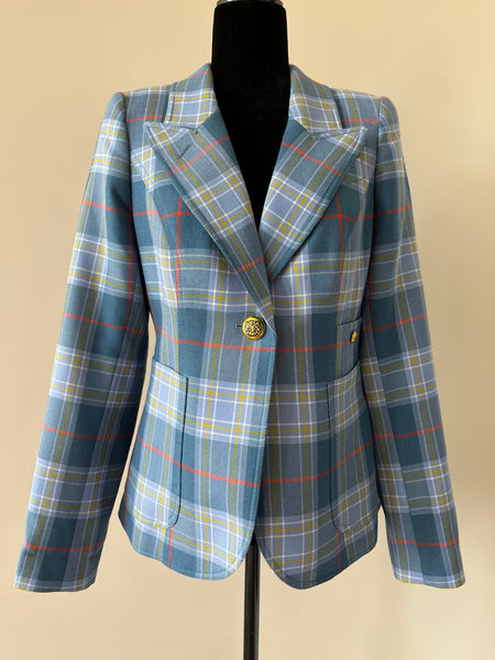 SMYTHE Patch Pocket Blazer Blue Tartan Size 10 (Fits US 6/8)