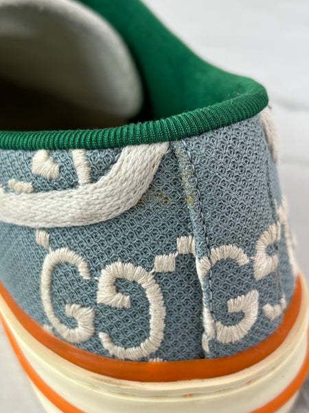 GUCCI Women’s Blue GG Embroidered Canvas 1977 Tennis Sneakers Size 38.5