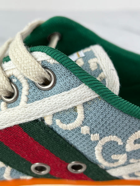 GUCCI Women’s Blue GG Embroidered Canvas 1977 Tennis Sneakers Size 38.5