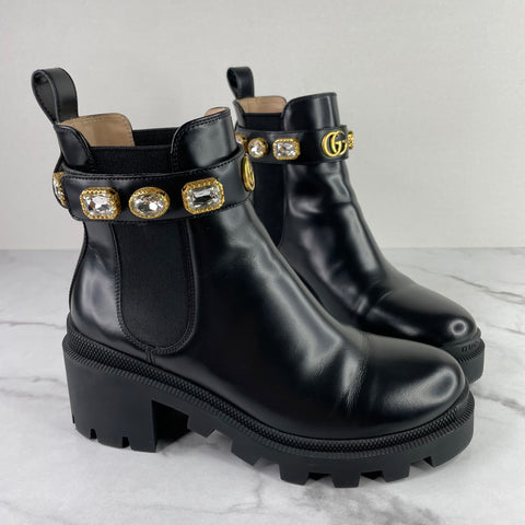GUCCI Black Leather Ankle Boots Size 37