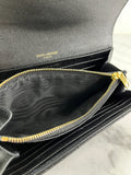 SAINT LAURENT BLACK CASSANDRE MATELASSÉ LARGE FLAP WALLET IN GRAIN DE POUDRE LEATHER