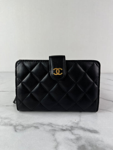 Chanel Black L-Zip Lambskin Wallet