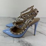 Valentino Popeline Blue/Poudre Rockstud Caged Pumps Size 39.5