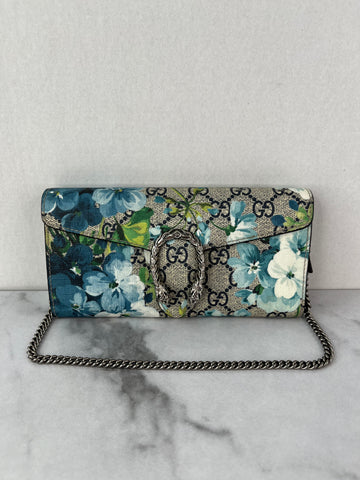 GUCCI Blue GG Blooms Dionysus Wallet With Chain