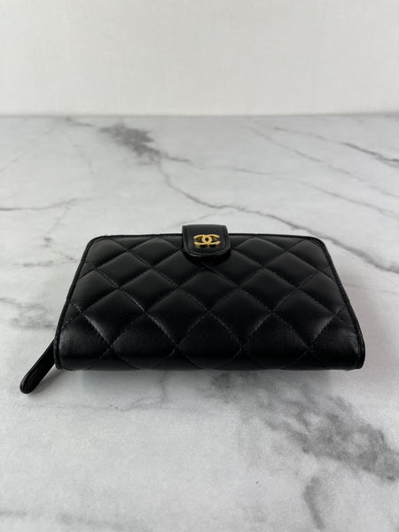 Chanel Black L-Zip Lambskin Wallet