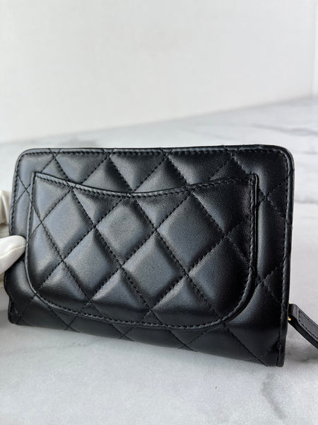 Chanel Black L-Zip Lambskin Wallet