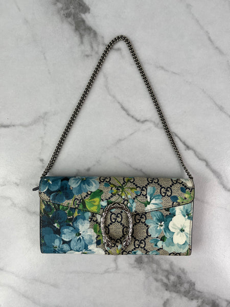 GUCCI Blue GG Blooms Dionysus Wallet With Chain