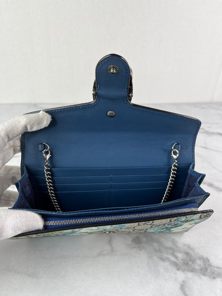 GUCCI Blue GG Blooms Dionysus Wallet With Chain