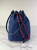 MIU MIU Canvas Gabardine Pouch Bucket Shoulder Bag in Indaco and Amaranto