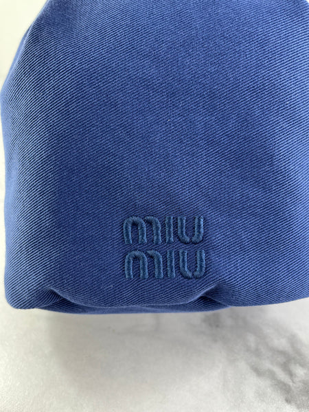 MIU MIU Canvas Gabardine Pouch Bucket Shoulder Bag in Indaco and Amaranto