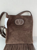 Valentino Nellcote TESTA DI MORO (Brown) Fringe Suede Crossbody Bag