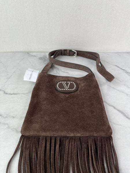 Valentino Nellcote TESTA DI MORO (Brown) Fringe Suede Crossbody Bag