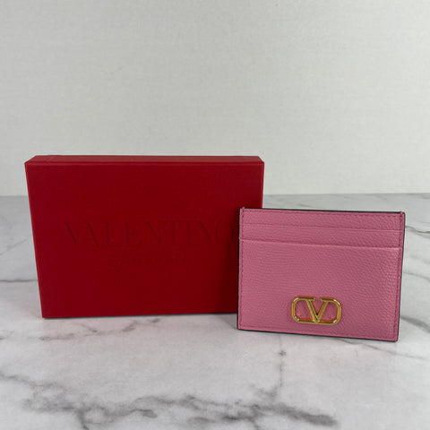 VALENTINO Pink VLOGO Leather Card Holder