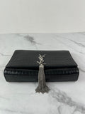 SAINT LAURENT Black Calfskin Crocodile Embossed Medium Classic Monogram Kate Tassel Crossbody/Shoulder Bag