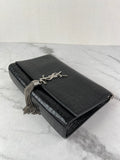 SAINT LAURENT Black Calfskin Crocodile Embossed Medium Classic Monogram Kate Tassel Crossbody/Shoulder Bag
