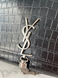 SAINT LAURENT Black Calfskin Crocodile Embossed Medium Classic Monogram Kate Tassel Crossbody/Shoulder Bag