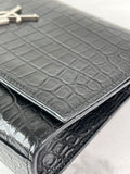 SAINT LAURENT Black Calfskin Crocodile Embossed Medium Classic Monogram Kate Tassel Crossbody/Shoulder Bag