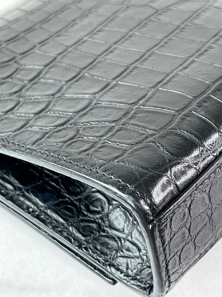 SAINT LAURENT Black Calfskin Crocodile Embossed Medium Classic Monogram Kate Tassel Crossbody/Shoulder Bag