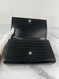 SAINT LAURENT Black Calfskin Crocodile Embossed Medium Classic Monogram Kate Tassel Crossbody/Shoulder Bag