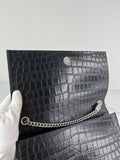 SAINT LAURENT Black Calfskin Crocodile Embossed Medium Classic Monogram Kate Tassel Crossbody/Shoulder Bag