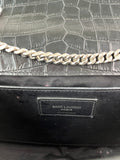 SAINT LAURENT Black Calfskin Crocodile Embossed Medium Classic Monogram Kate Tassel Crossbody/Shoulder Bag