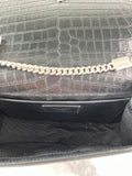 SAINT LAURENT Black Calfskin Crocodile Embossed Medium Classic Monogram Kate Tassel Crossbody/Shoulder Bag