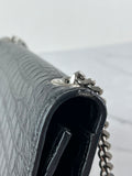 SAINT LAURENT Black Calfskin Crocodile Embossed Medium Classic Monogram Kate Tassel Crossbody/Shoulder Bag