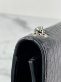 SAINT LAURENT Black Calfskin Crocodile Embossed Medium Classic Monogram Kate Tassel Crossbody/Shoulder Bag