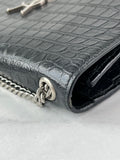 SAINT LAURENT Black Calfskin Crocodile Embossed Medium Classic Monogram Kate Tassel Crossbody/Shoulder Bag